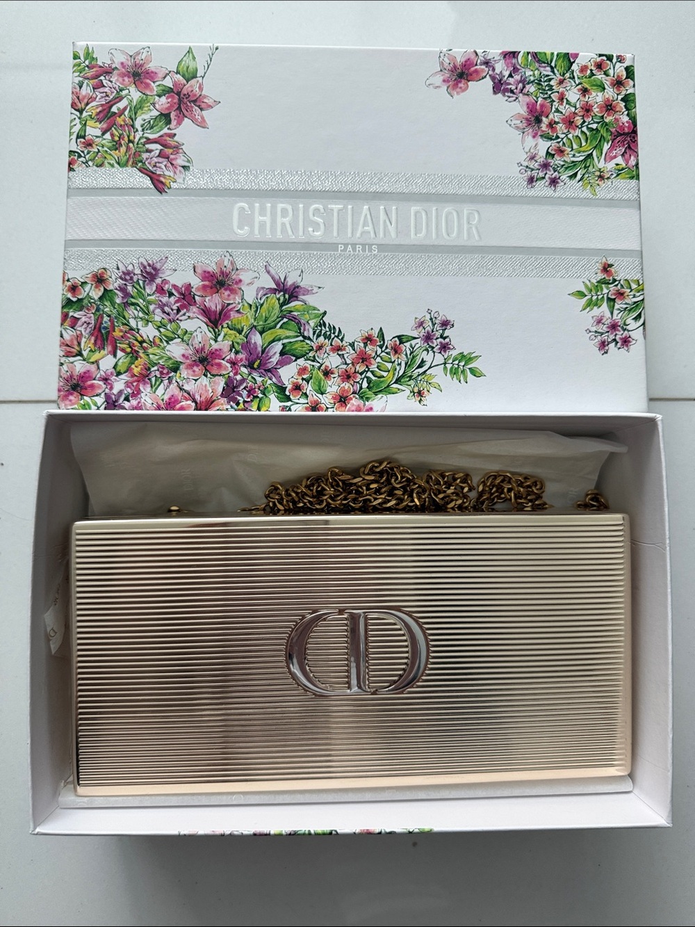 Dior Gold-tone CD Ribbed Metal Clutch